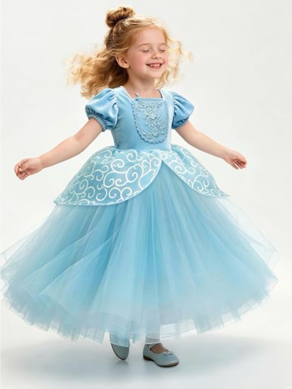 Cinderella Princess Inspired Light Blue Dress in Velvet and Tulle, Kids Sz 8-10